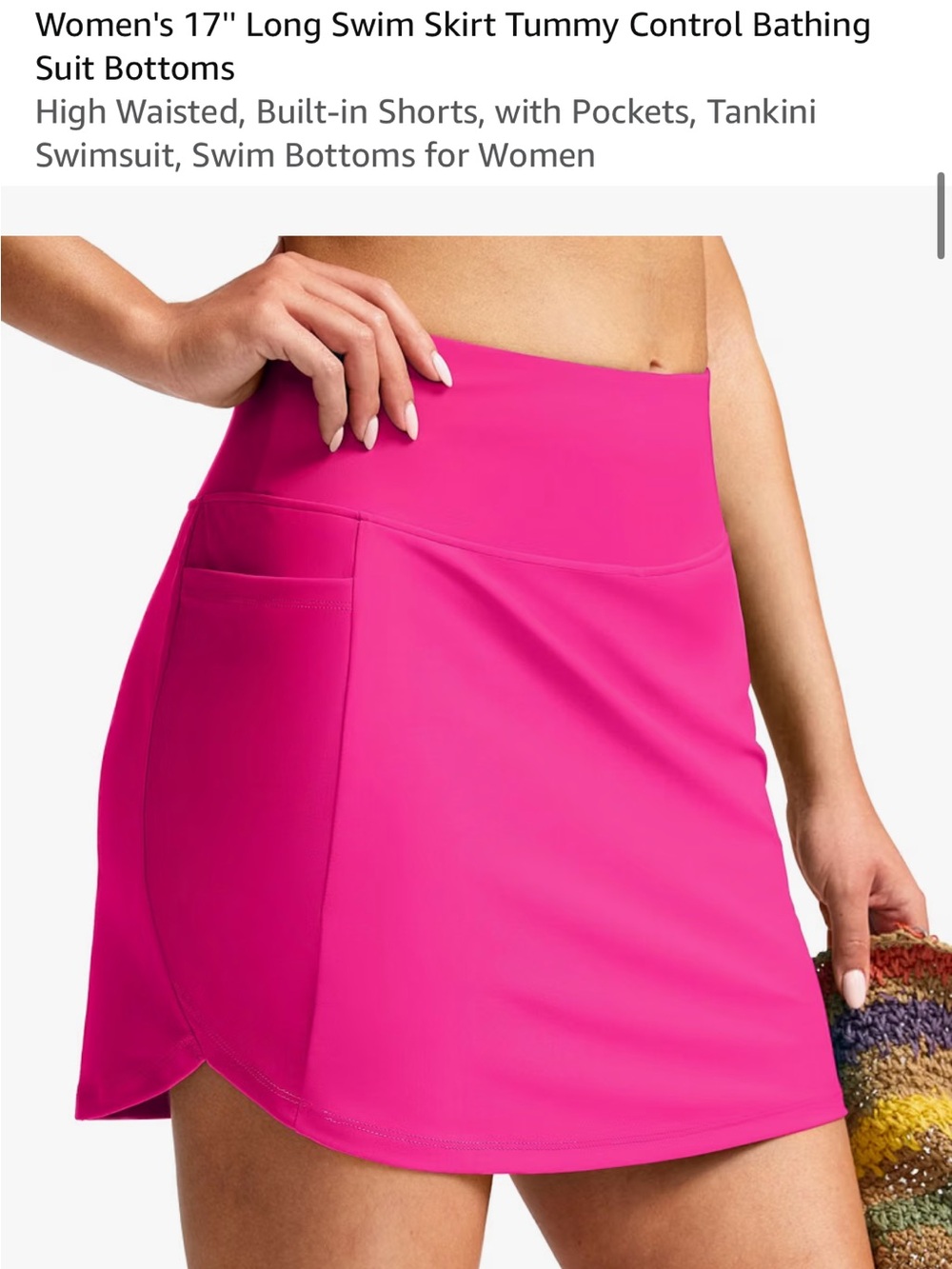 High-Waist Swim Skort Coverup with Side Pocket - Hot Pink